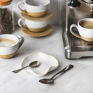 Miamolo Spoon Rest for Stove Top, Spoon Holder for Stove, 5.3In Ceramic Spoon Rest for Kitchen Counter, Coffee Spoon Holder with Ruffled Edge, Farmhouse Spatula Holder for Kitchen Decor, Beige