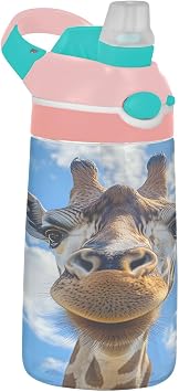 16oz Clear Water Bottle with Lid Straw - Giraffe Leak-Proof Wide Mouth Sports Water Bottle, BPA-Free Portable Reusable Bottles for Boys Girls