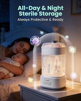 GROWNSY Bottle Sterilizer and Dryer, Compact Electric Steam Baby Bottle Sterilizer (Esterilizador de Biberones), Bottle Sanitizer for Baby Bottles, Pacifiers, Pump Parts