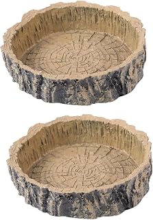 Sosoport 2 Cuencos De Resina para Reptiles con Diseño De Tocón De Árbol Seguros para Lagartos Geckos Y Color Marrón Oscuro.