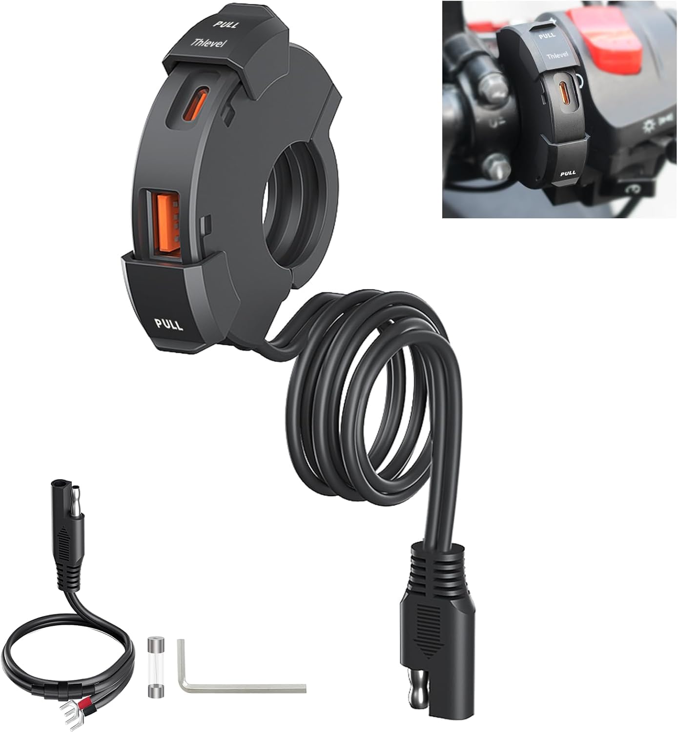 Thlevel USB C Steckdose 12V Motorrad Ladegerät 48W QC3.0 USB-A und PD Type-C Wasserdichter IP65 für 12V-24V