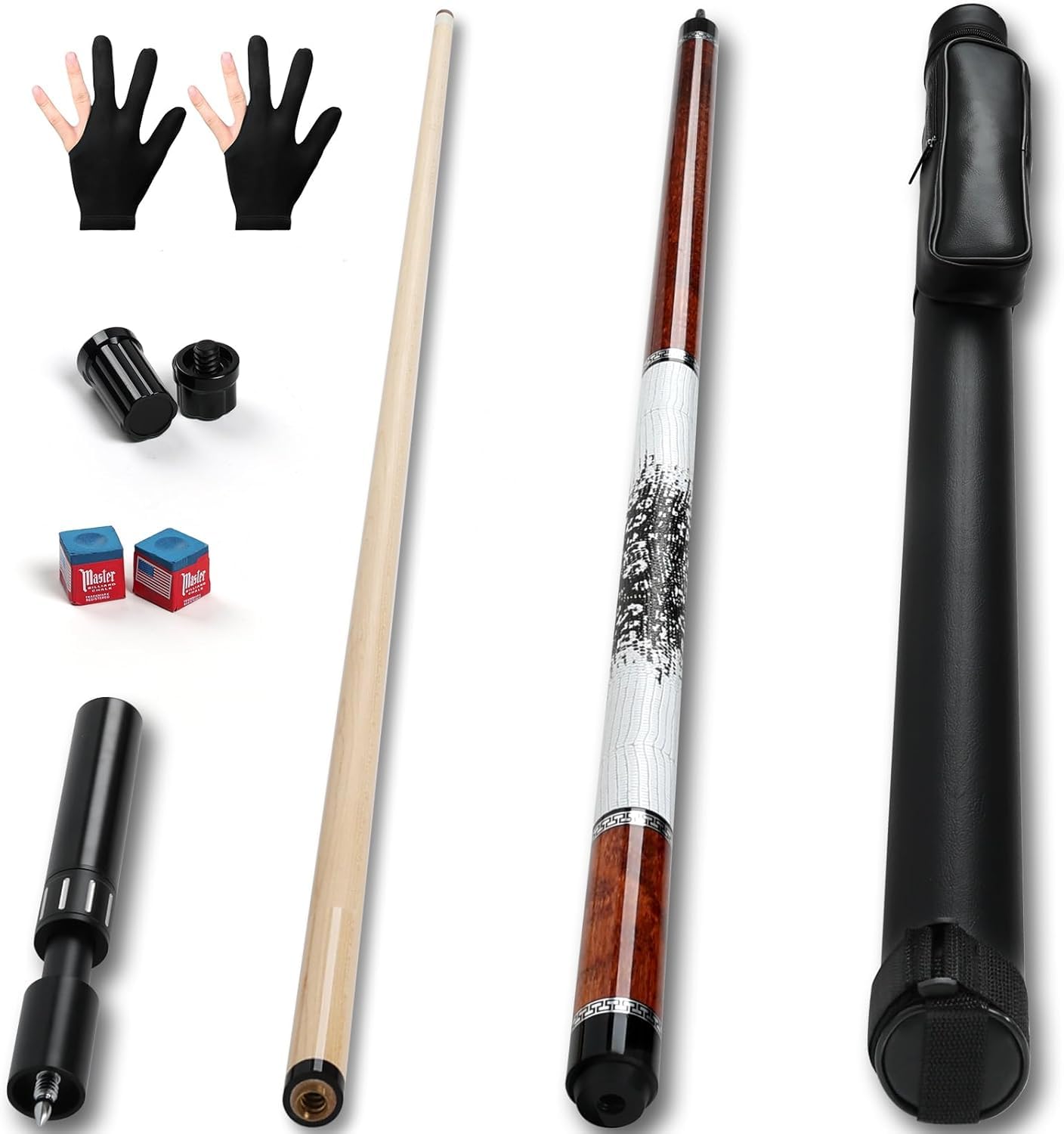AKLOT Queue de Billard, Queue Professionnelle avec rallonge télescopique, Queue en Bois d'érable Canadien avec étui, 147 cm(58'') 538-590g(19-21onces)