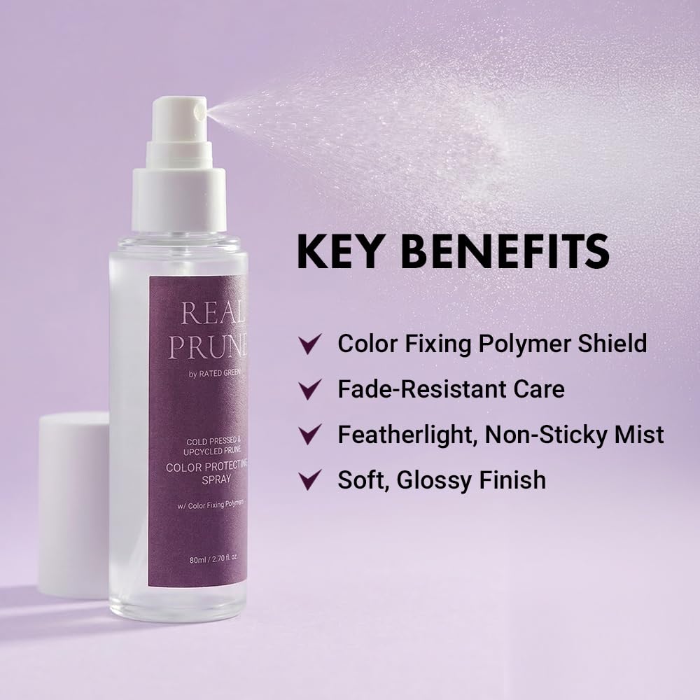 RATED GREEN Real Prune Color Protecting Hair Mist | Organic Cold Brewed Rosemary & Color Fixing Polymers | For Color Treated Hair | Silicone-Free, Korean Hair Care | 2.70 fl. oz