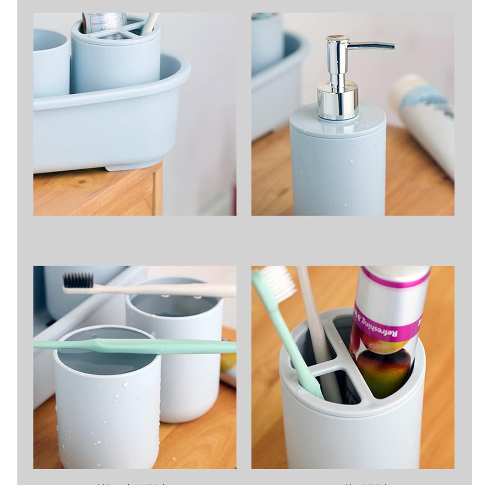 set de accesorios de baño dispensador de gel de ducha Juego de accesorios de baño, material de plástico de 5 piezas que incluye 1 soporte for cepillos de dientes, 1 vaso for cepillos de dientes, 1 ban