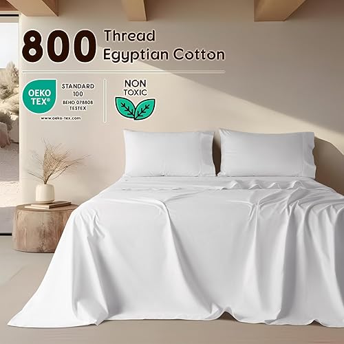 Miniatura 2 de SONORO KATE Sábanas 100% de algodón egipcio, 800 hilos, sábanas de hotel refrescantes de lujo, suaves y transpirables, tejido satinado que se adapta