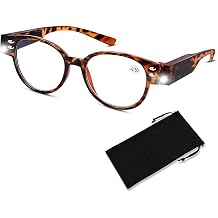 Reading Glasses with Light Bright LED Lighted Magnifier Reader Glasses with Light in The Fame Bright LED Readers for Men Women Blue Light Blocking Anti Eyestrain Eyeglasses Lighted Nighttime+250