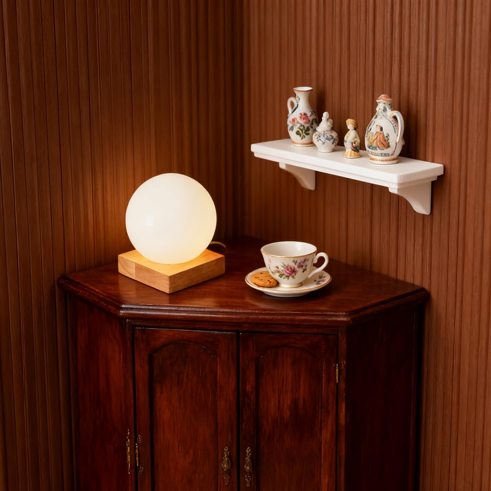 Vintage Holz Tischlampe mit Kabel E27 Retro Tischleuchte Glas Lampenschirm Landhausstil Nachttischlampe Minimalistische Kleine Lampe für Wohnzimmer Schlafzimmer（mit Leuchtmittel） (Kugel)