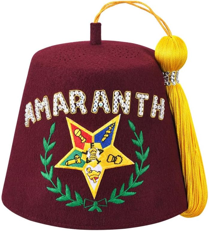 BRICKS MASONS Order of The Amaranth Fez Hat-OES Star Rhinestones
