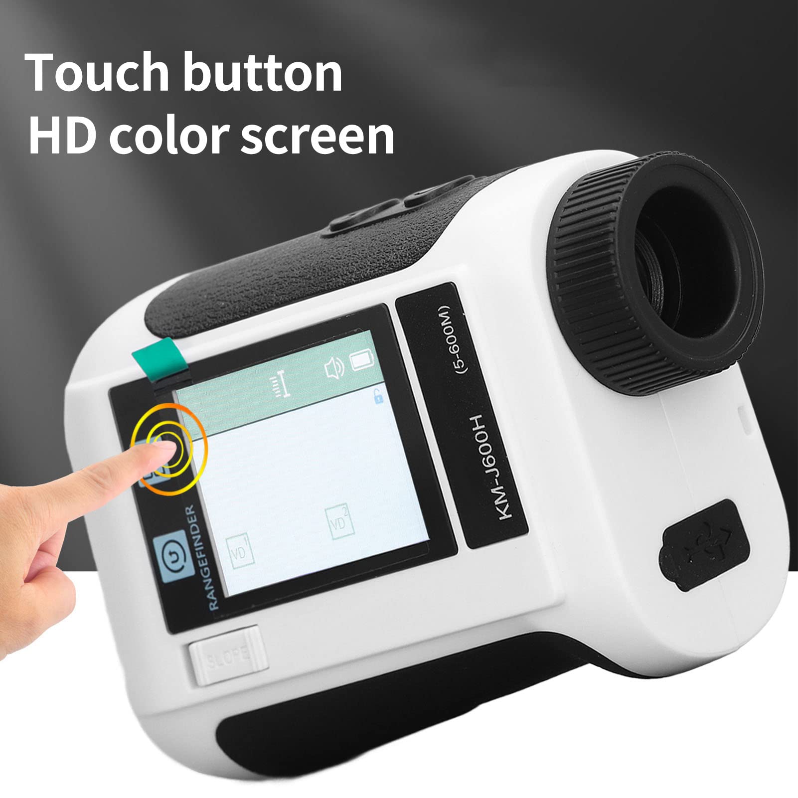 Telémetro de Golf Láser, 656 Yardas Golf Telémetro Telémetro de Golf con Aumento de 6,5X Pantalla Táctil LCD Transmisión de Voz Medidor de Distancias Deportivo para Golf Caza (Blanco)