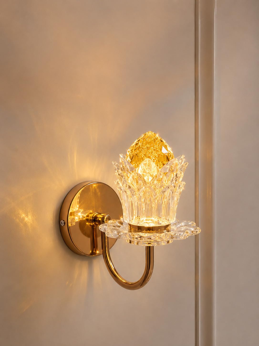 Crystal Flower Wall Sconce WL-161, Includes 7 Light Colours, 3 Dynamic Modes, Gold Finish, 20cm x 20cm | VPROTECT | TBH | Think Better Homes | VPROTECT | TBH | Think Bright Homes (Golden)-image-17