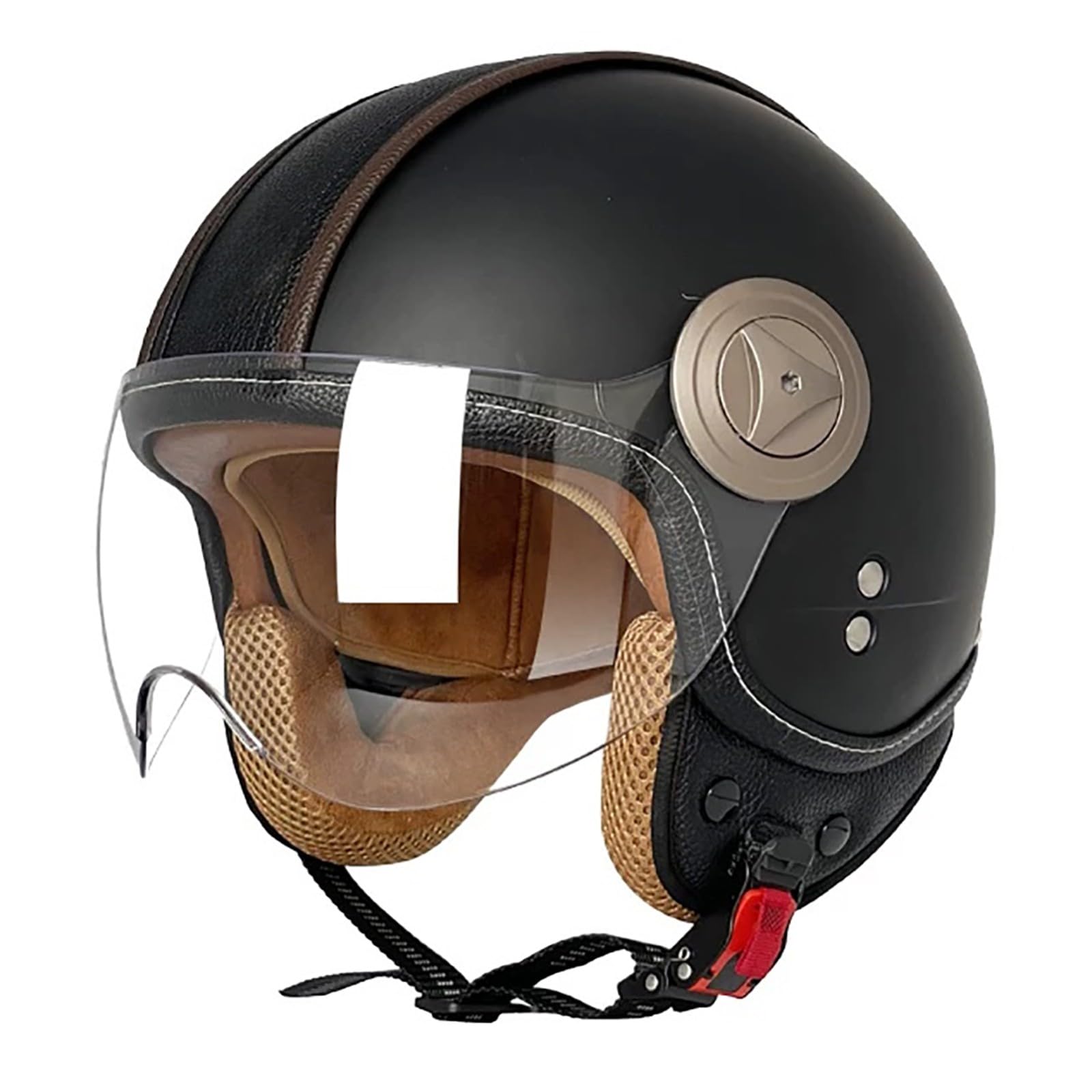 Kask motocyklowy otwarty z wizjerem, kask motocyklowy do choppera, motoroweru, cruisera i skutera, kask dla kobiet i mężczyzn, dopuszczony do ruchu drogowego (ECE 2206) 1,L (57-58 cm)