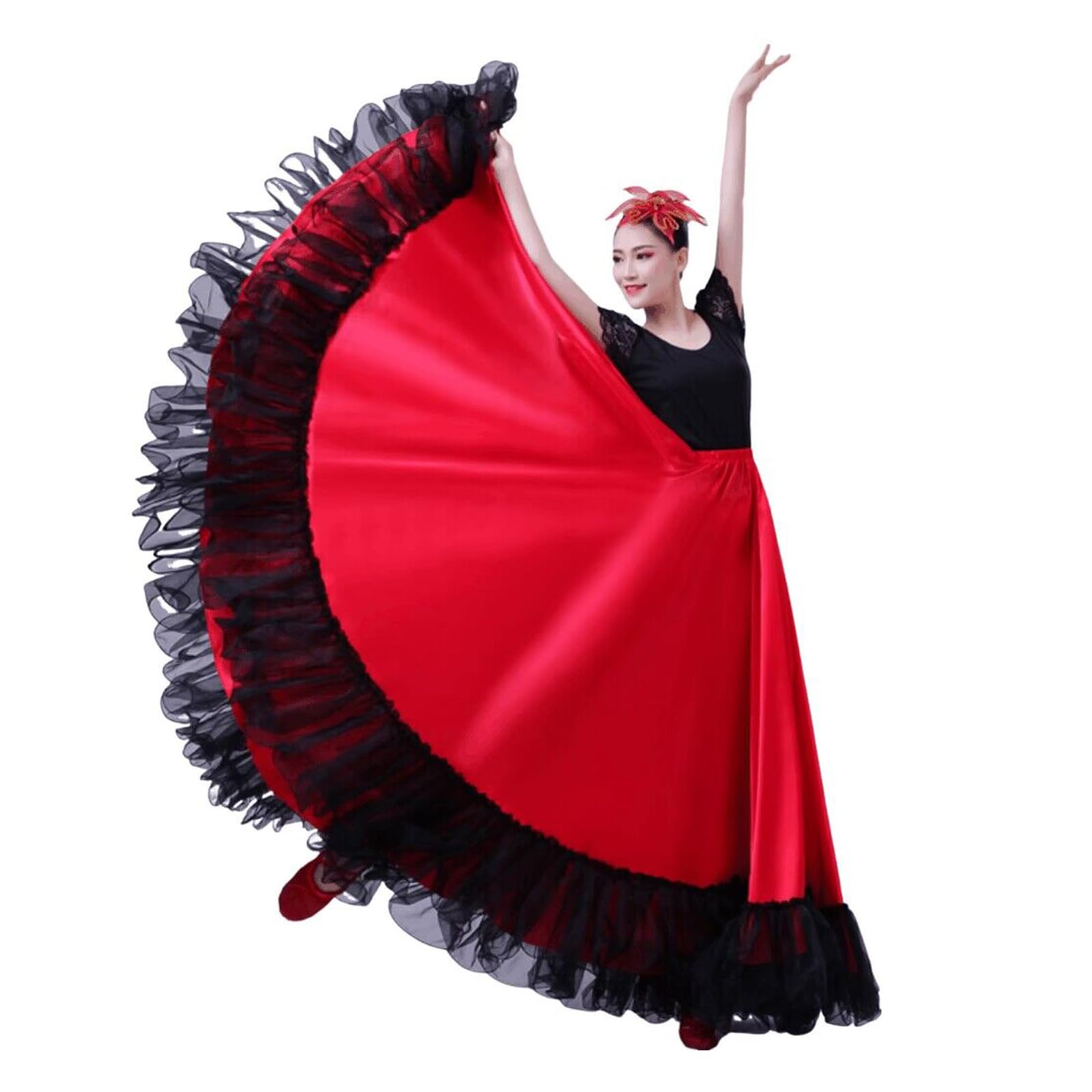 Damen-Abschlussball-Chiffon-Bauchtanzrock, Karneval, böhmischer Flamenco-Ballsaal, Stierkampf, Langer Swing-Rock