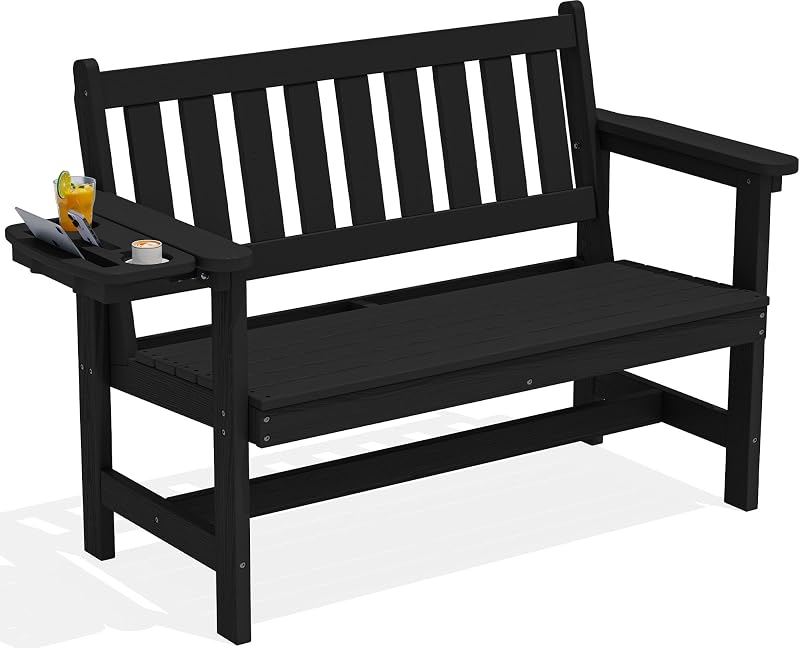 HDPE Outdoor Bench, Weatherproof Porch Bench, 1 Pack, Black | 660 lbs Weight Capacity, Suitable for 2 Person, HDPE Material for Outdoor Garden Park Use