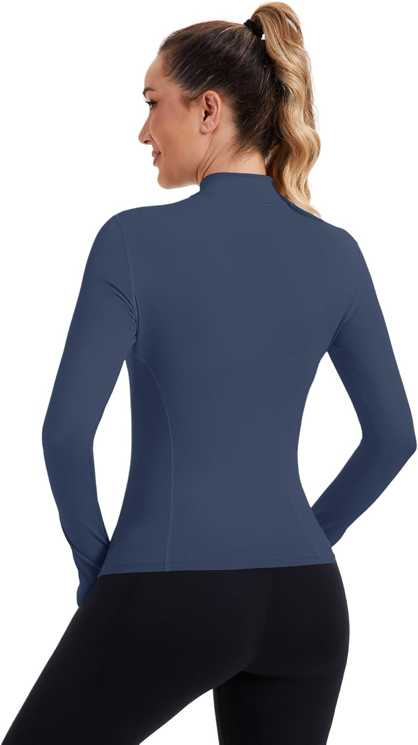 ZHENWEI Womens Workout Tops Long Sleeve Quarter Zip Pullover Quick Dry Golf Shirt Athletic Slim Fit Crop Yoga Gym Tops