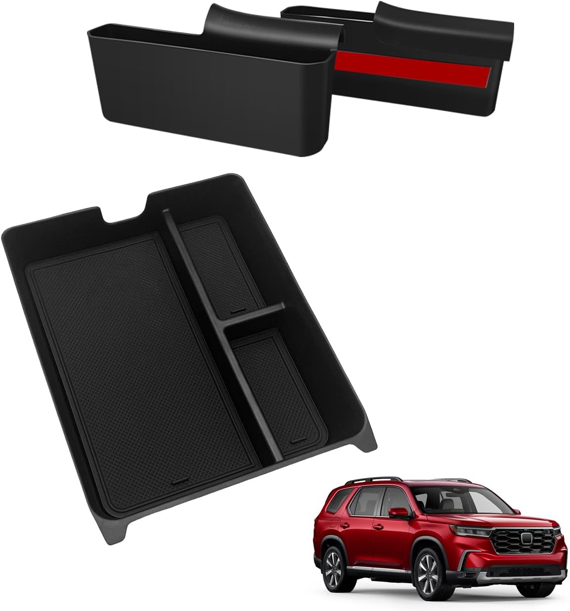 Muslogy For 2023+ Pilot Center Console Organizer & Shifter Storage Box Compatible with 2026 2025 2024 2023 Honda Pilot ABS Material Console Side Organizer Left & Right Set Console Inserts Storage