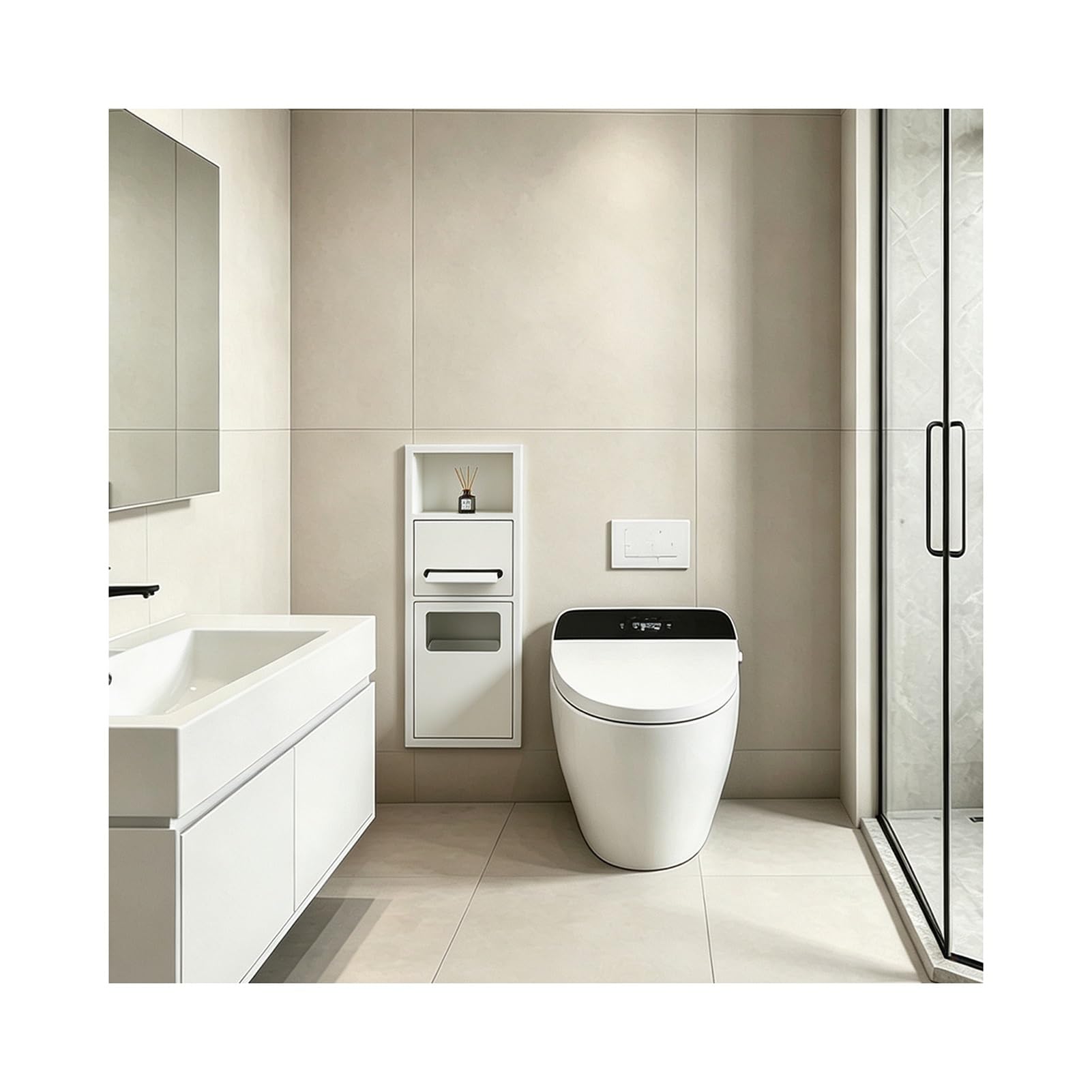Recessed Toilet Niche, In-wall Trash Bin Cabinet for Bathroom Toilet