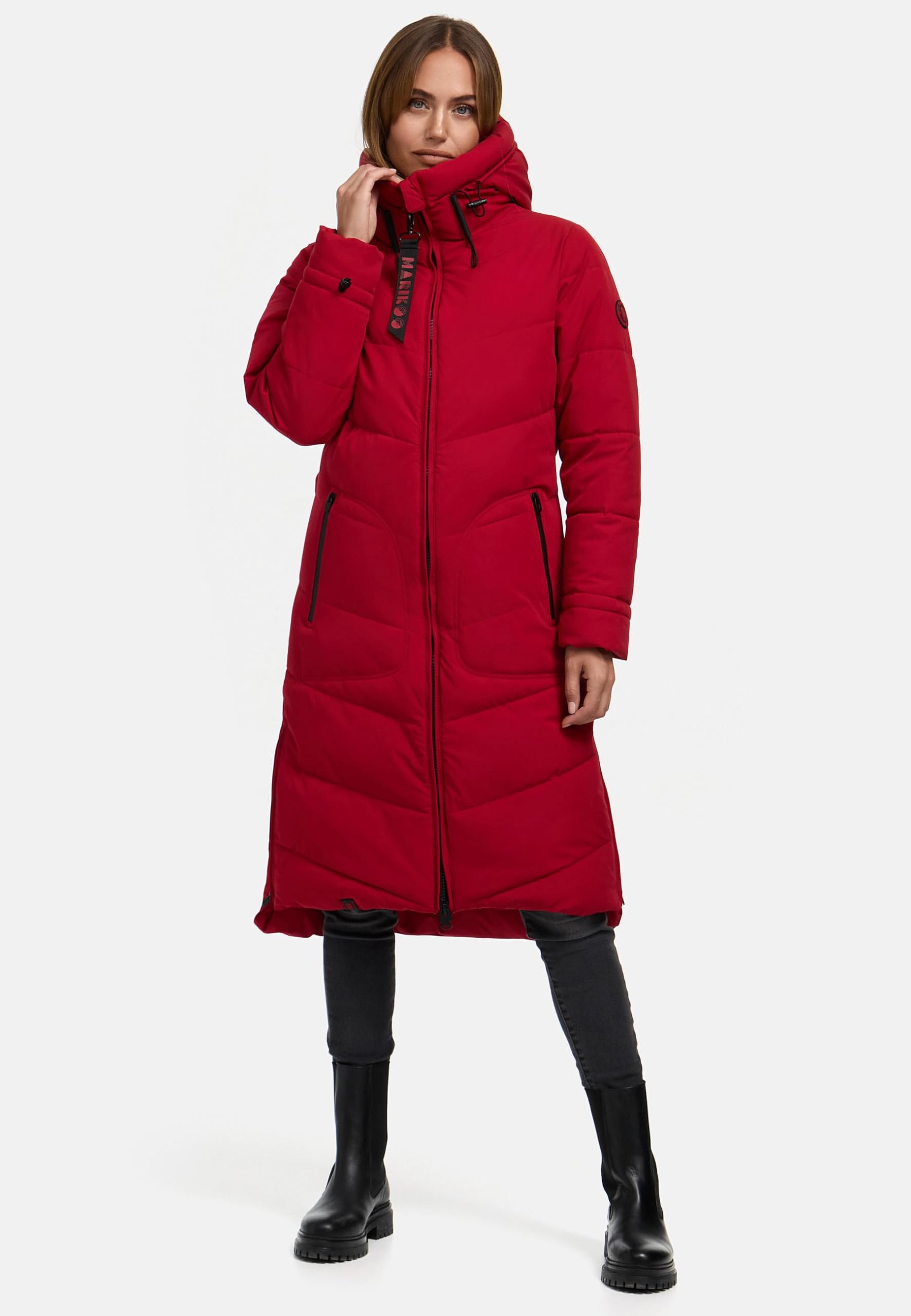MARIKOO Damen langer Wintermantel Steppmantel mit Schlüsselanhänger Benikoo XS-5XL