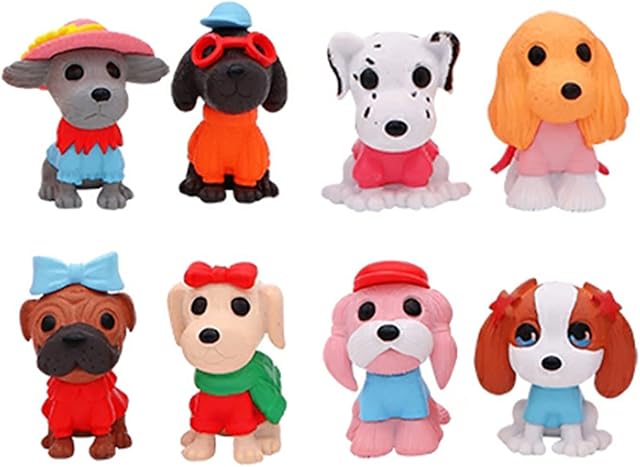 INDOMI Car Dash Puppy for Car Vehicle decoration Mini Puppy Dog Car Ornament Center Console Decoration 8 Pcs Gashapon Doll Figurines Toy Set