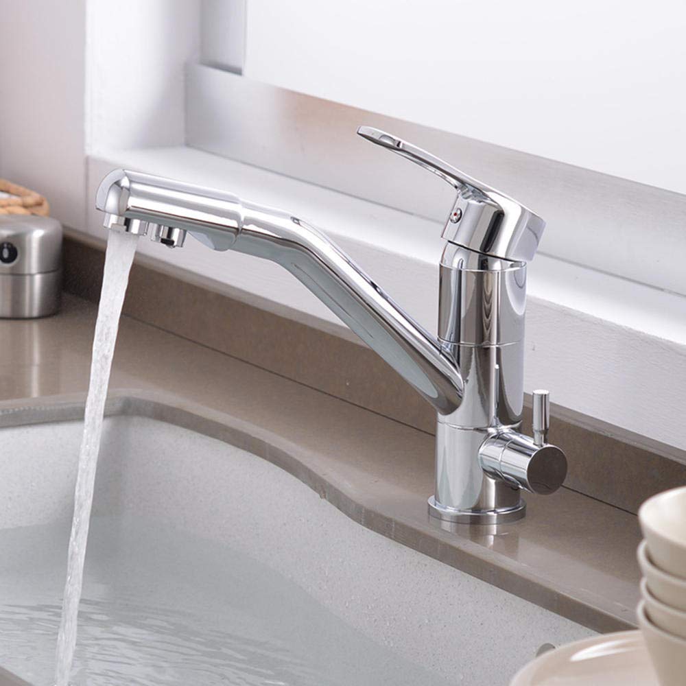 Grifo de cocina giratorio de 360 grados con filtro de agua, mezclador de latón multifuncional caliente y frío para debajo del fregadero, fácil instalación, eficiente sistema de ósmosis inversa