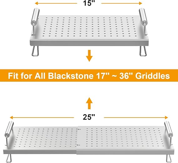 MixRBBQ 2-Pack Adjustable Griddle Warming Rack, Stainless Steel, Silver, Rectangular, Fits Blackstone 17-36 Inch Griddles, Universal Compatibility, Easy Storage