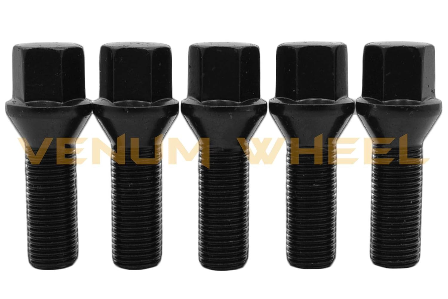 5 Pcs 14x1.5 Black Powder Coated Conical Seat Lug Bolts 17mm Hex 33 mm Extended Shank Length Works with BMW F-Series & New G Series Chasis Factory & Aftermarket Wheels - Requires Wheel Spacers