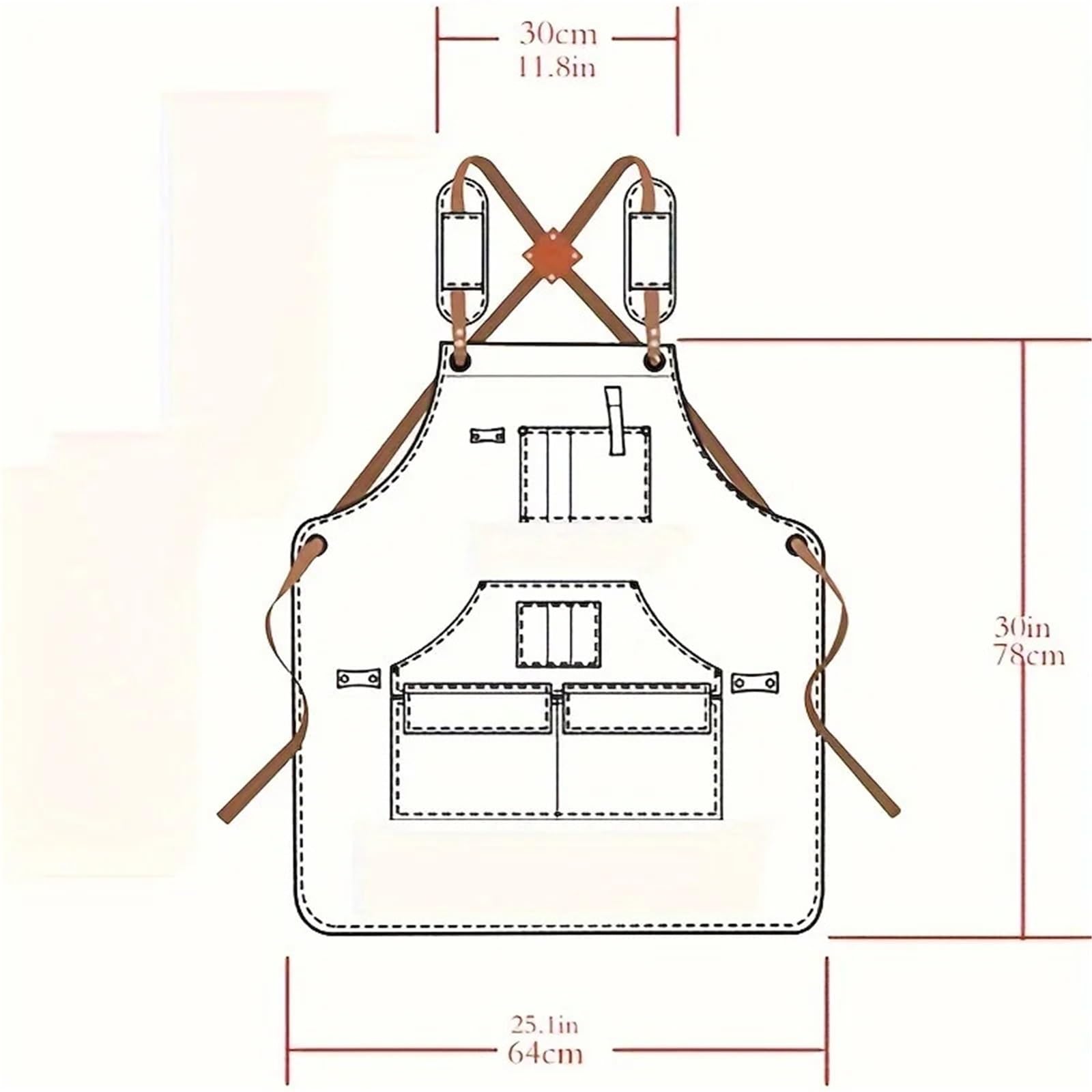 Tablier de travail en toile de coton avec poches, sangle en cuir réglable pour le travail du bois, le jardinage et l'atelier
