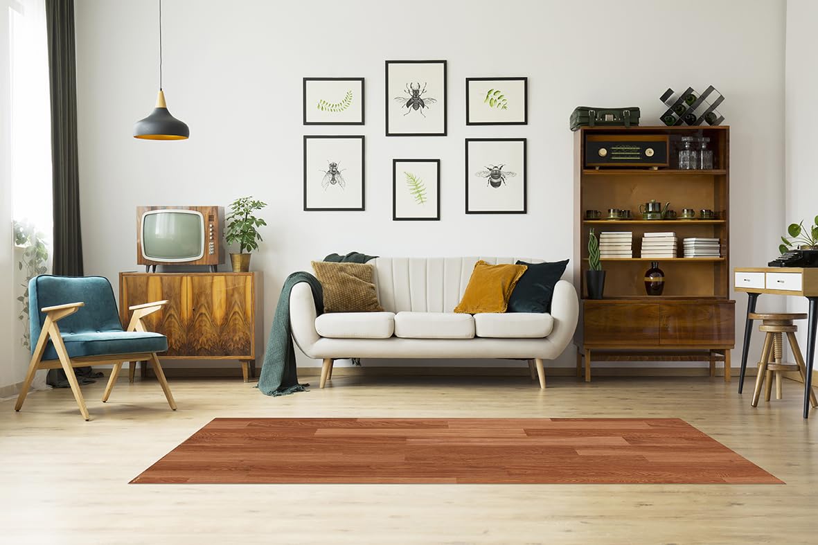 DobleUve Estudio Alfombra Vinílica Madera Parquet Oscuro | Marrón | 100x150 | Alfombra Cocina Lavable Antideslizante | Alfombra Vinilo Salón | Suelo de Vinilo