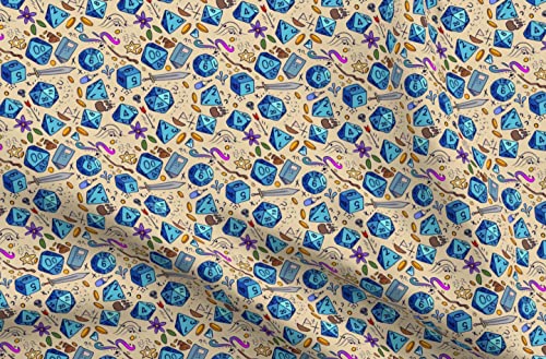 Spoonflower Fabric Blue Fantasy Illustration on Petal Signature Cotton
