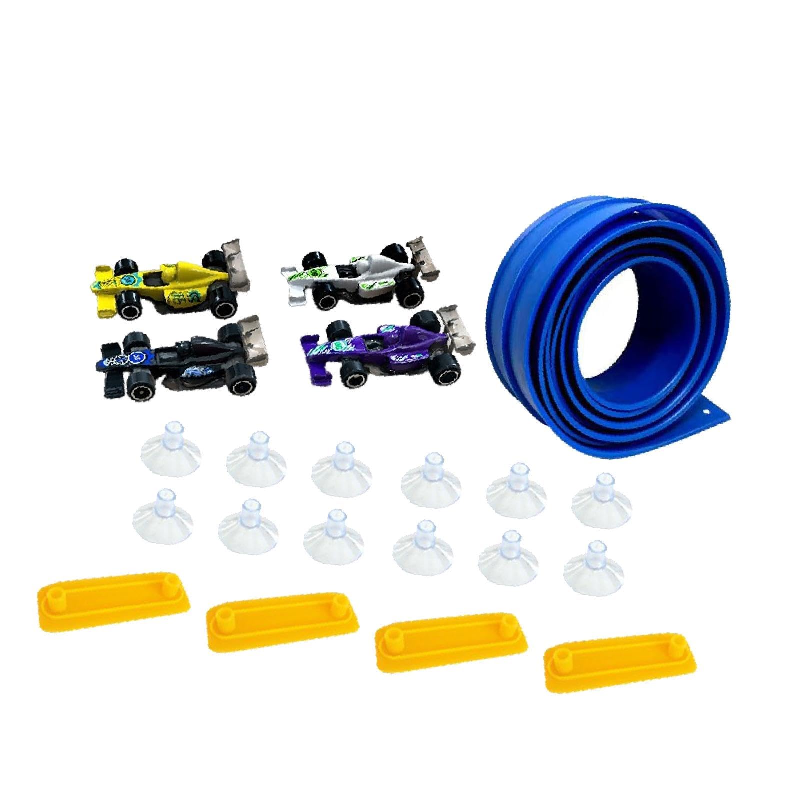 Flexible Circuito Infantil con Ventosas Pista Portátil Enrollable Rampa DIY Mini Autos Juego Interactivo para Niños Niñas Adecuado para Actividades FA, Azul 5m