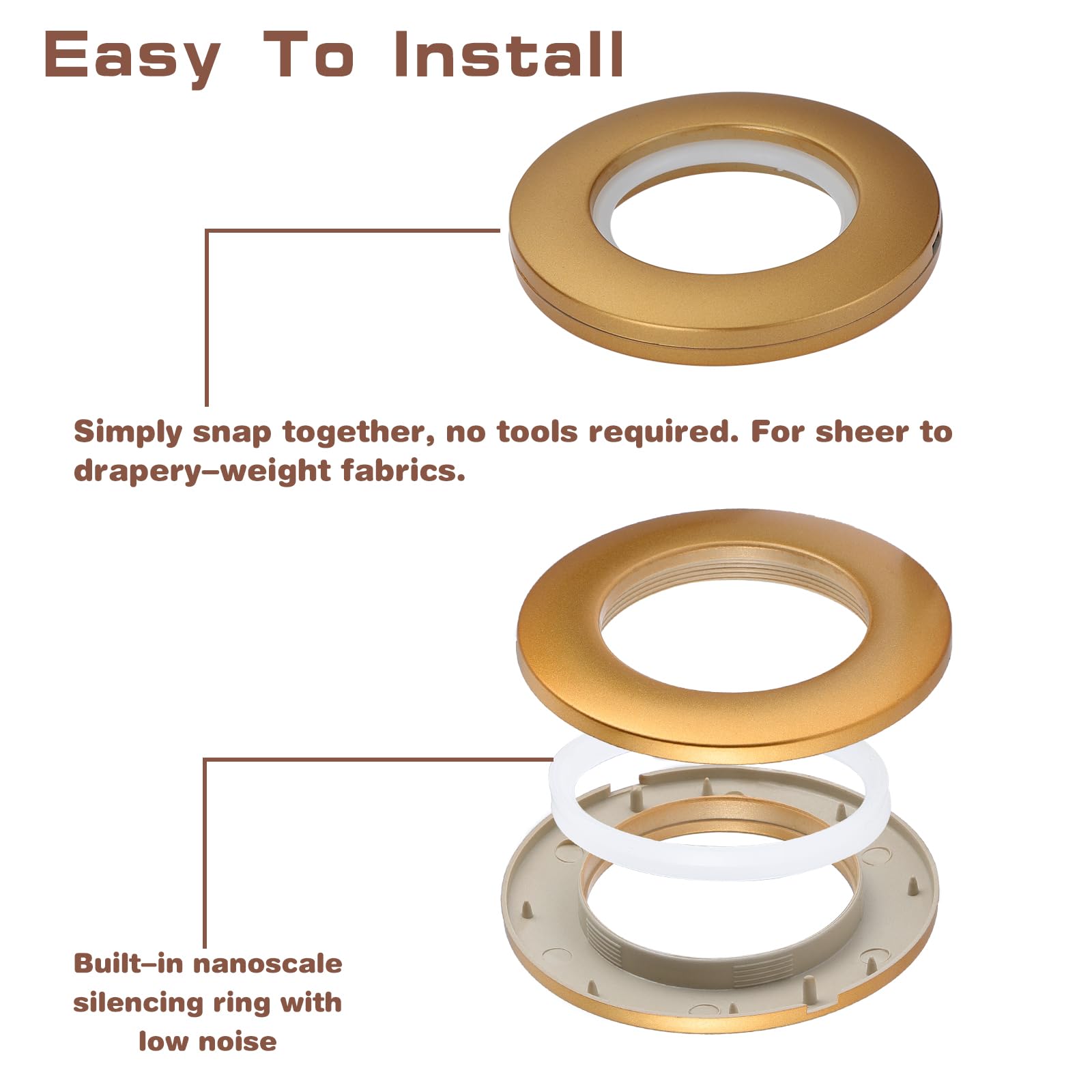 Set 32 Anelli Per Tende In Plastica ABS - Diametro Interno 40mm, Argento Opaco, Per Fai Da Te - Foto 7