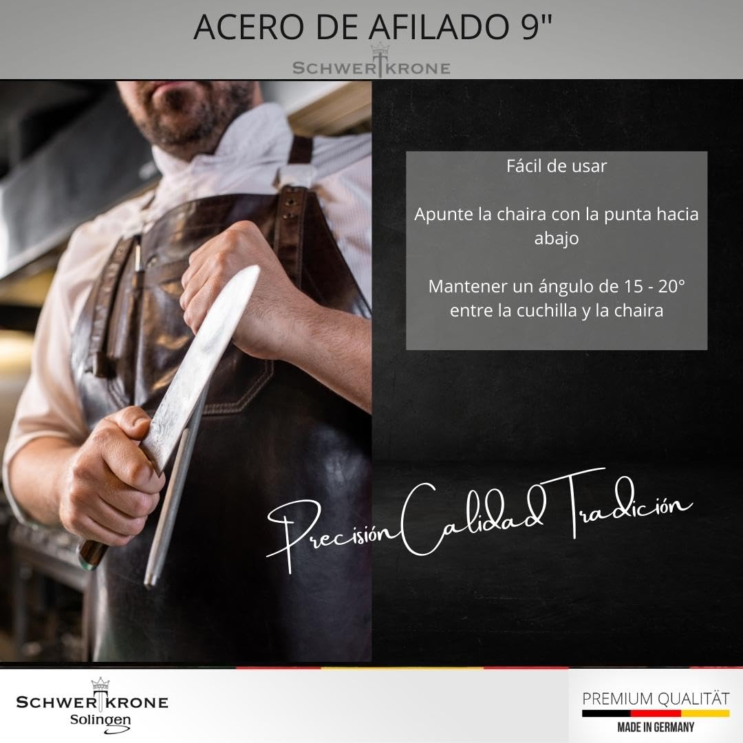 Afilador para cuchillo de Solingen – 34 cm/De Cromo Vanadio Acero Inoxidable//cuchillo afilador Negro
