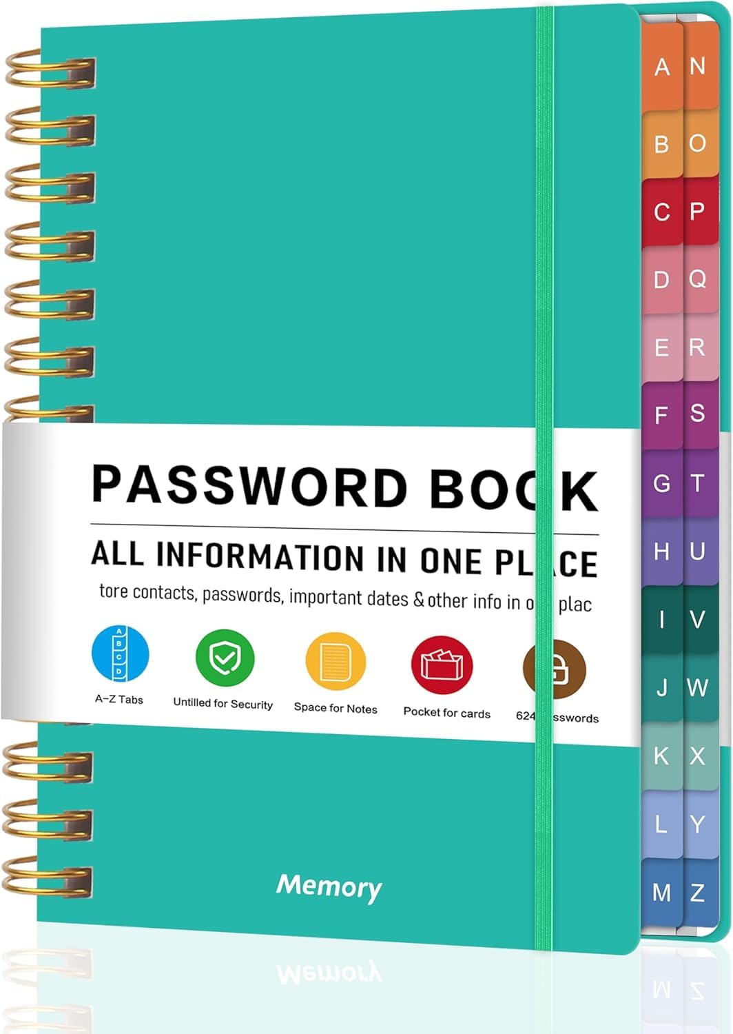 Spiral Password Book with Alphabetical Tabs, 4" X 5.5"