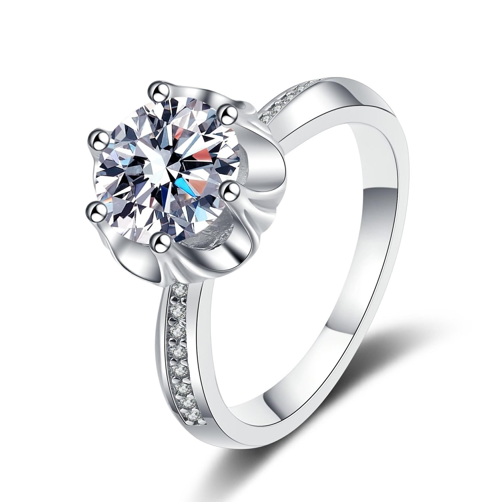 Anelli per partner unisex, stile vintage, fiore bianco con moissanite, in argento 925, idea regalo migliore amica, 18 (18,5), Argento, Moissanite