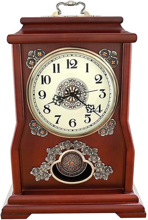 Stands Mantel Clock, Mantel Clocks, Silent Decorative Wood Mantle Clock with Swinging Pendulum, Battery Operated, for Bedroom Living Room Indoor Decor,