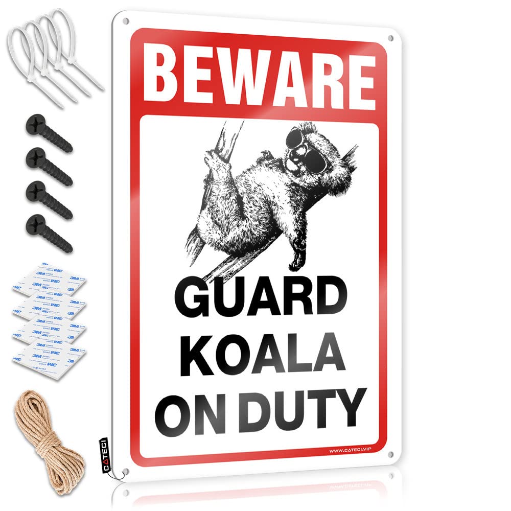 Funny Metal Poster Beware! Guard Koala On Duty Tin Sign Bar Man Cave Decor Bar Signs For Home Bar Funny(20X30CM)