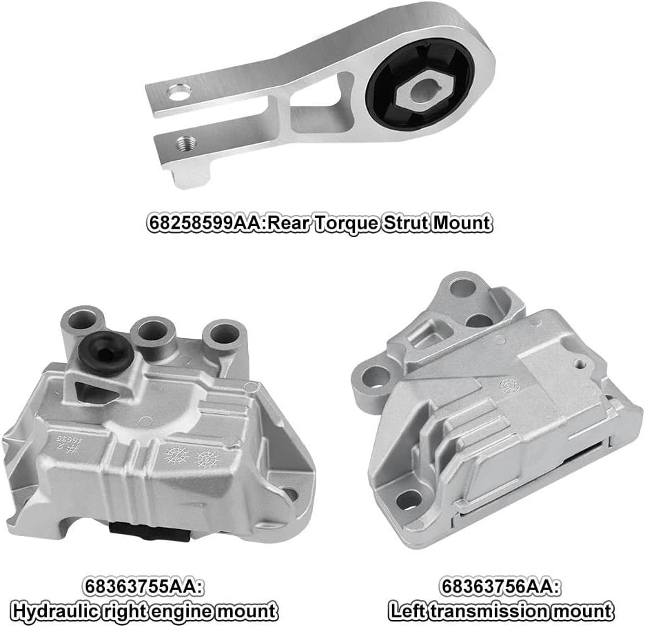 Transmission Mount 3Pcs Engine Motor Transmission Mount for Compass 2017-2020 Replacement 68258599AA 68363755AA 68363756AA Front Rear Engine Mount