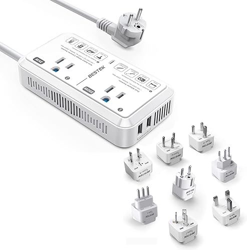 BESTEK Convertidor de voltaje de viaje de 2000 W y juego de adaptadores de enchufe de viaje en todo el mundo, adaptador de enchufe de alimentación
