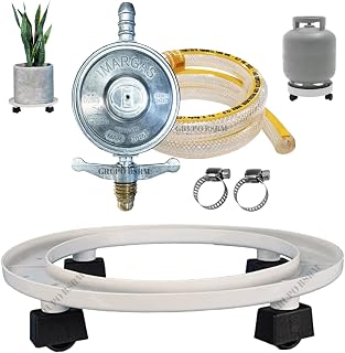 Kit Mangueira PVC Trançada Transparente 1M Metro + Regulador de Pressão + 2 Abraçadeiras + Suporte Para Botijão de Gás