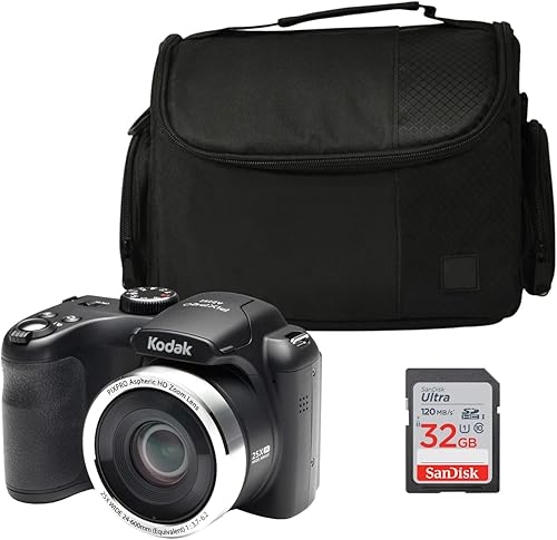 Kodak PIXPRO AZ252 Astro Zoom 16MP Cámara digital (negro) con tarjeta SD de 16 GB y paquete de estuche (3 artículos)