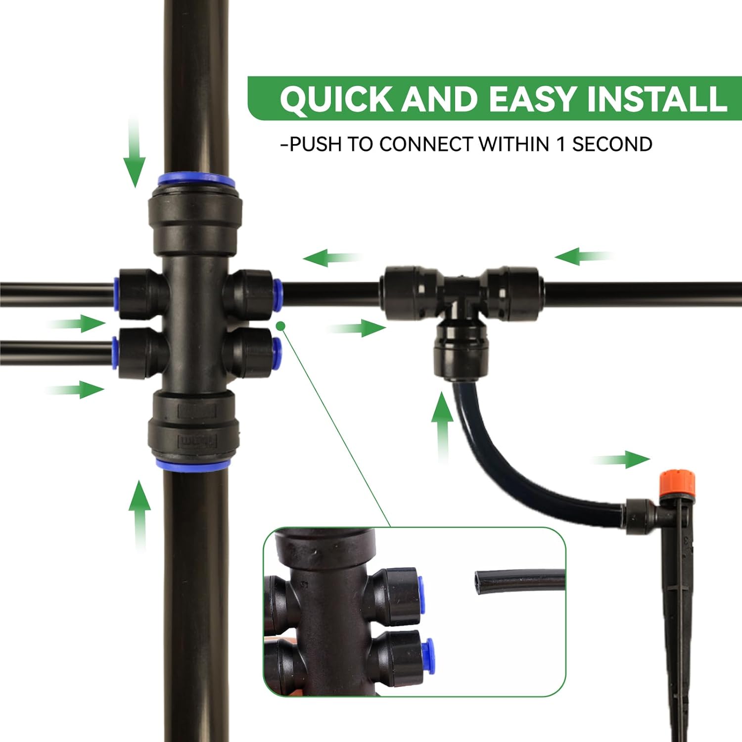 Drip Irrigation Kit, Quick Connector Garden Watering System, Automatic Irrigation System with 1/4 inch 1/2 inch Irrigation Tubing Hose (33FT Main Tube+197FT 1/4'' Tube)