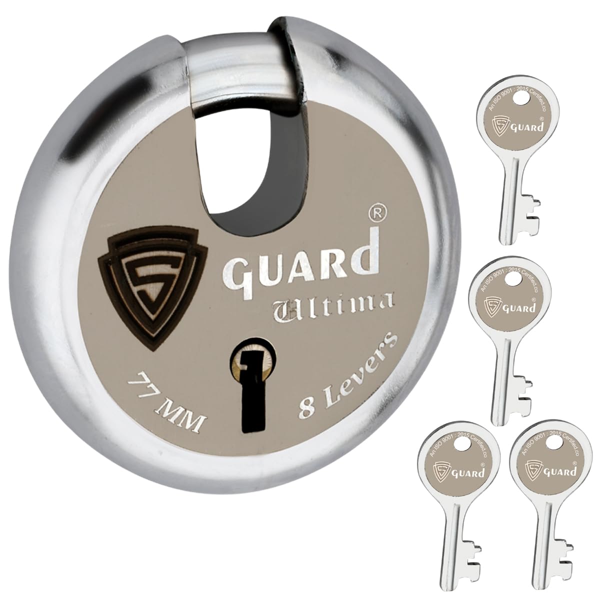 S-GUARD Iron Heavy Duty Shutter Manual Locks For Shop|, Main Gate| Main Door| Godowns| Offices| Warehouse| Trucks- Silver,Laser Print Design (ULTIMA-77MM-8 Lever)-image-12