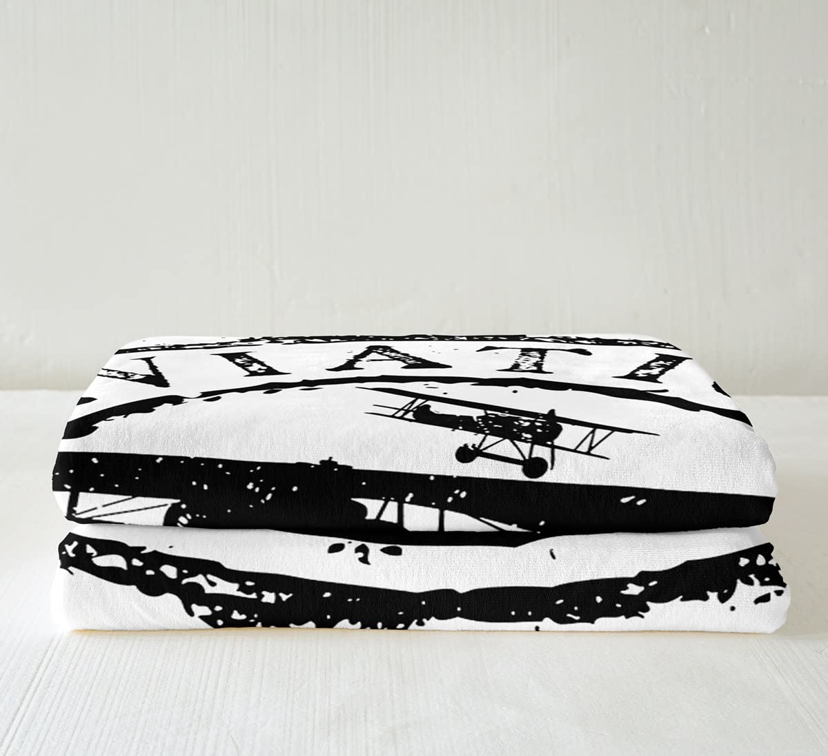 Coperta in pile Sherpa per bambini per bambini, per divano letto, divano e bambino, stampa aereo, coperta in microfibra, decorazione da viaggio in bianco e nero, per camera da letto, regina 200 x 200