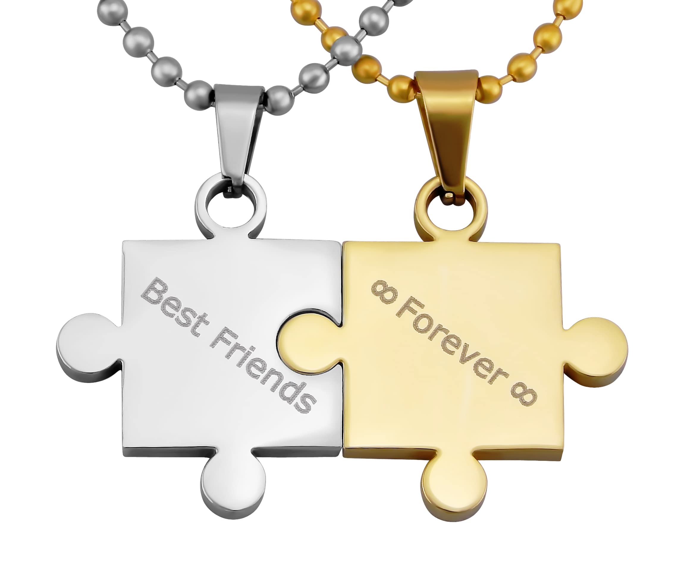2 Stück Personalisierte Kette mit Gravur Edelstahl 50 cm mit Anhänger Puzzle Teil in silber gold - Personalisierte Geschenke für Damen Herren Freundin Freund - Partner Halskette für Sie Ihn