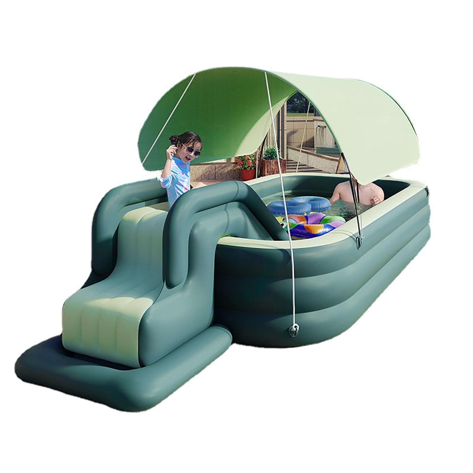 HSPLXYT Piscina Hinchable Grande de 2.1/2.6/3.1m con toldo, Piscina Hinchable for niños y Adultos, Piscina Infantil con Parasol, Piscina Hinchable for jardín con tobogán Hinchable(Size:3m)