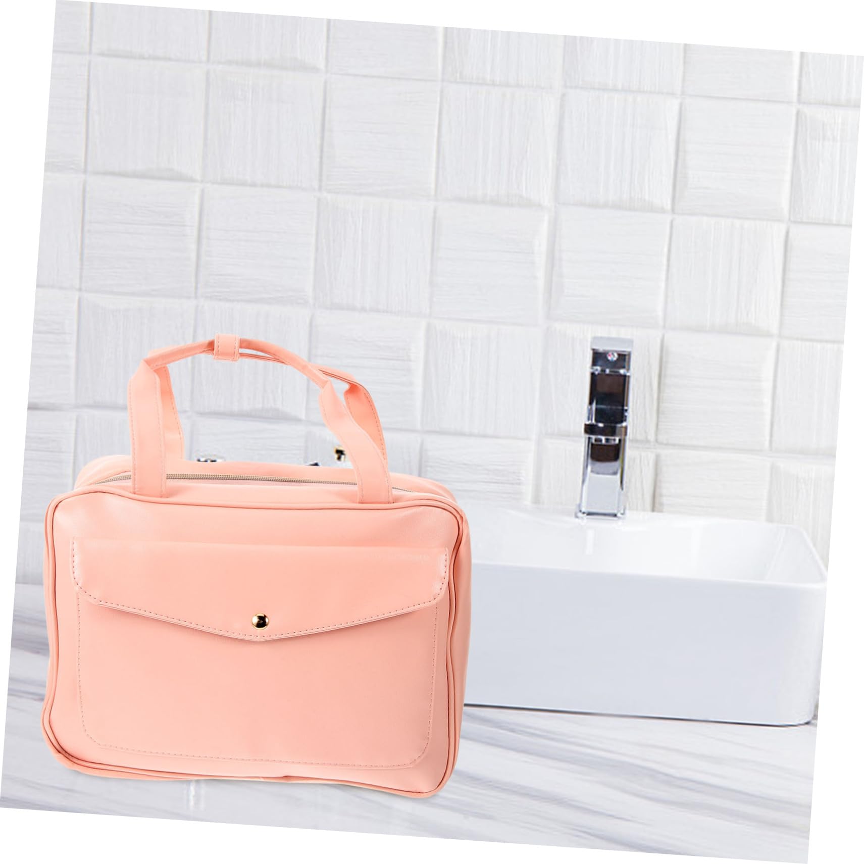 Hängender Reise Kulturbeutel aus Pu Leder in Rosa mit Griff | Mehrere Fächer und Taschen, Große Kapazität, Tragbar für Outdoor und Reise