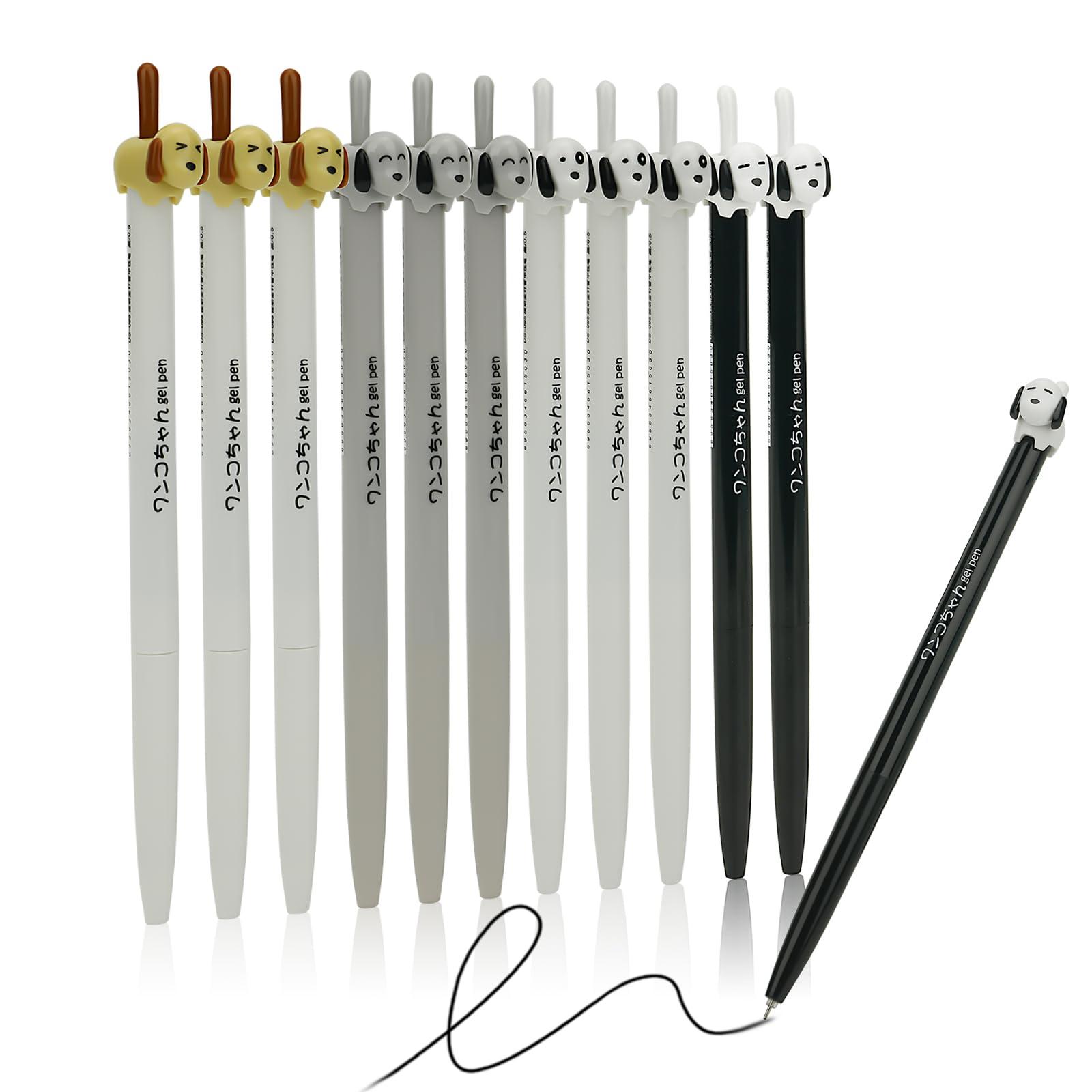 12-Pack Premium refillable&retractable cute dog gel pens,Fine Point 0.5mm black ink,12 pcs of fun pens