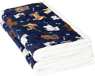 OHS Pet Blankets for Dogs, Reverse Sherpa Fleece Dog Blanket Warm Super Soft Fleece Throw Over Sofa Cat Winter Dog Blanket Print - Navy, 75 x 110cm