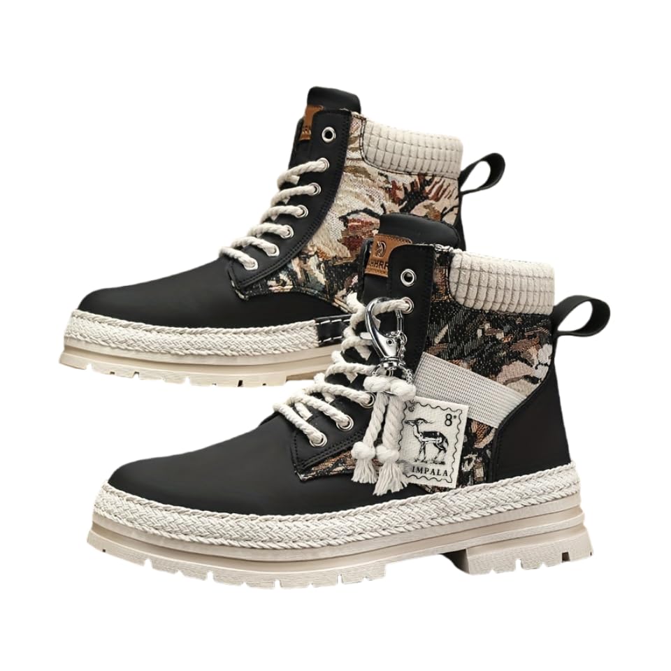 Men's Trendy High-Top PU Leather Lace-Up Hiking Boots for Outdoor Activities