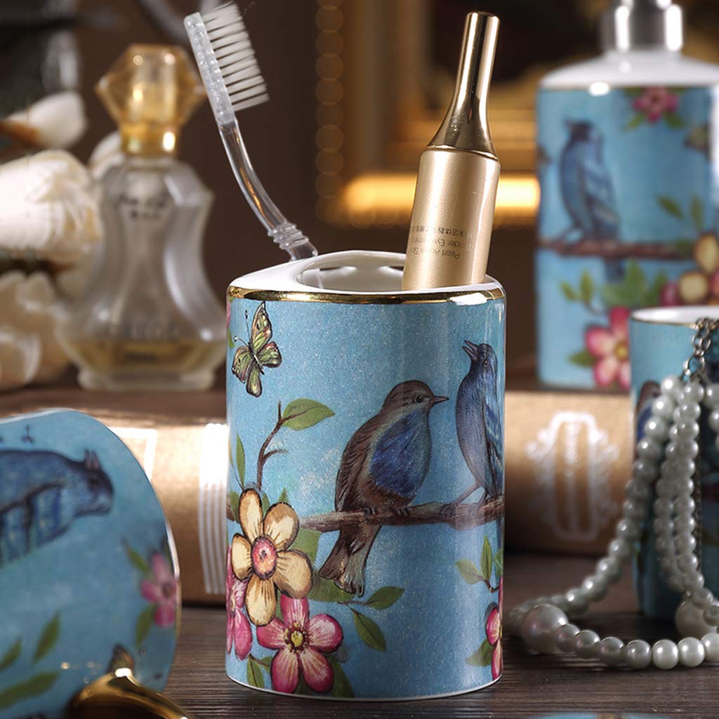 HYLR Lujosa cerámica clásica Conjuntos de Accesorios de baño 5 Piezas Suministros de baño Conjuntos de porta cepillos de Dientes Taza Taza de Enjuague dispensador de jabón Decoración de baño