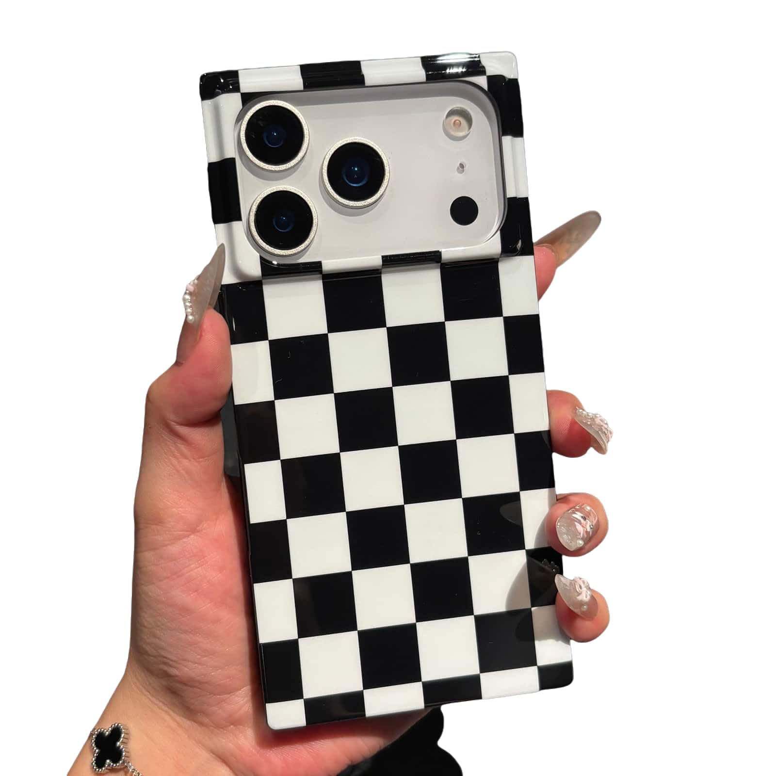 Photo 1 of RoyMonkey Checkered Strong Magnetic Case for iPhone 17 Pro Max Compatible with MagSafe - Rectangular Checker Checkerboard Pattern - Aesthetic Bold Protective Plaid Phone Case Cover - Black White